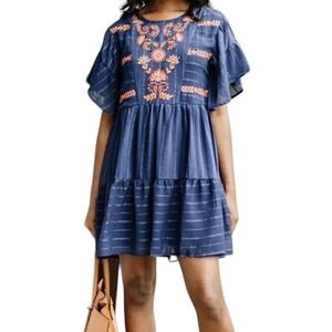 ENTRO WOMEN'S EMBROIDERED FLORAL MINI DRESS SIZE M